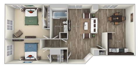 Adams 2 Bedroom 1 Bath Floor Plan at Columbia Uptown, Washington, DC, 20009